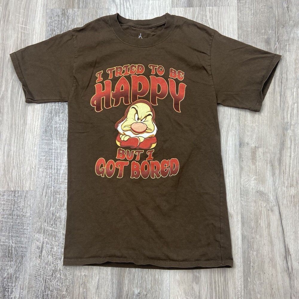 Grumpy Dwarf T-Shirt Size S Disney Parks I Tried To Be Happy Bored Hanes Brown